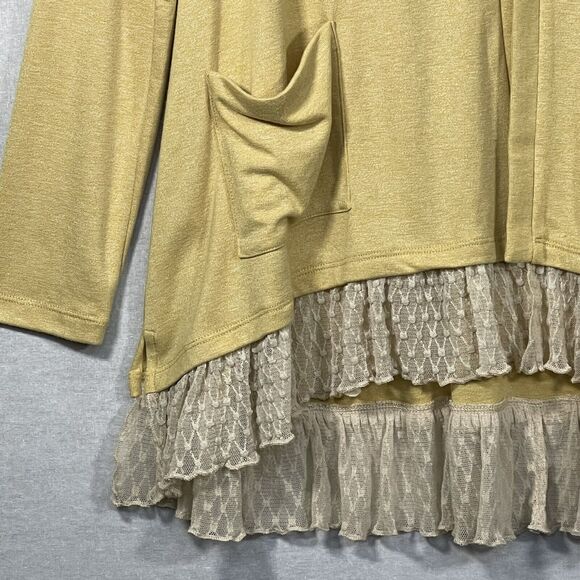 LOGO Lori Goldstein Topper Cardigan Sweater Women Size XS Yellow Hi-Lo Hem - Picture 14 of 16